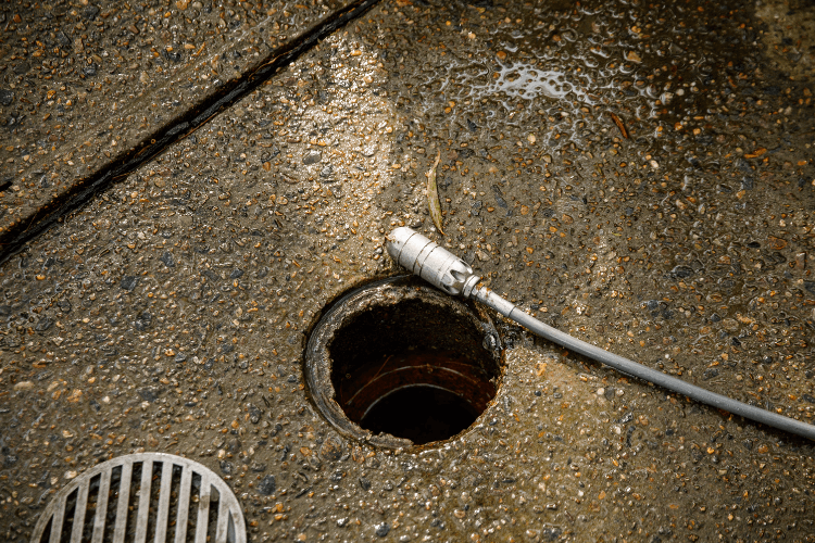 A drain cleaner next to a drain