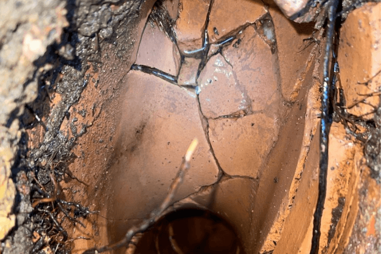 Cracked pipe in ground